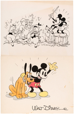 MICKEY MOUSE, PLUTO & THREE LITTLE PIGS FAN CARD TRIO.