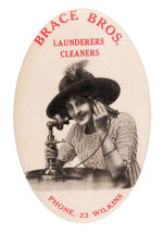 LADY WITH CANDLESTICK TELEPHONE CALLS HER LAUNDRY MIRROR.