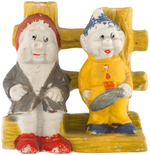 SNOW WHITE AND THE SEVEN DWARFS - SLEEPY & DOPEY BY FENCE RARE BISQUE TOOTHBRUSH HOLDER.