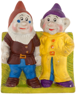 SNOW WHITE AND THE SEVEN DWARFS - DOC & DOPEY BISQUE TOOTHBRUSH HOLDER.