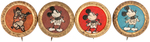 THREE MICKEY MOUSE AND ONE 3 PIGS EARLY 1930s BUTTONS OFF DISNEY LICENSED CHILDREN'S HATS.