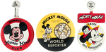 MICKEY MOUSE WORLD REPORTER PREMIUM BUTTON AND TWO GIVE-AWAY TABS ALL FROM MID- 1950s.