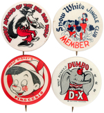 DISNEY PREMIUM BUTTONS: 1930s WOLF & SNOW WHITE/1940s PINOCCHIO & DUMBO.