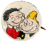 KATZENJAMMER KIDS COMIC TOG BUTTON FROM SCARCE 1940s SET SIMILAR TO KELLOGG'S PEP SET.