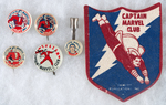 CAPTAIN MARVEL FOUR BUTTONS, PENCIL CLIP AND PATCH FROM 1940s.
