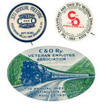 THREE C& O RAILROAD VETERAN BADGES 1931-1953.