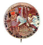 "A MIDNIGHT ALARM" FIREFIGHTERS CLASSIC CARTOON BUTTON.