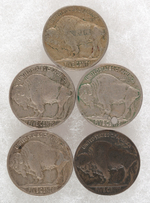 HOBO NICKELS GROUP OF FIVE EXAMPLES.