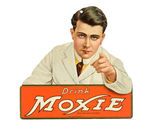 "DRINK MOXIE" TWO-SIDED DIE-CUT TIN SIGN.