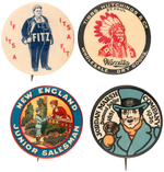 OVERALLS, DRY GOODS, JUNIOR SALEMAN AND JORDAN MARSH SCARCE GRAPHIC BUTTONS 1900-1926.