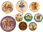 NINE GRAPHIC EVENT EARLY 1900s BUTTONS INCLUDING RARE BROOKLYN BRIDGE.