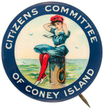 CITIZENS COMMITTEE OF CONEY ISLAND SUPERB COLOR AND DESIGN RARE BUTTON C. 1910.