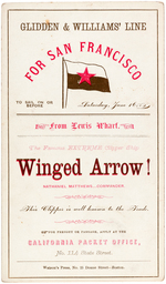 C. 1855 CARD ADVERTISING THE CLIPPER SHIP WINGED ARROW SAILING TO SAN FRANCISCO FROM BOSTON.