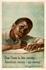 WALLACE "JIM CROW IS HIS ENEMY AMERICA'S ENEMY MY ENEMY" 1948 PROGRESSIVE PARTY CIVIL RIGHTS POSTER.