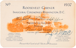 RARE "ELECTORAL COLLEGE COMMITTEE" 1937 "ROOSEVELT-GARNER INAUGURAL CEREMONIES" CARD.