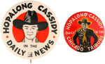 HOPALONG CASSIDY COMIC STRIP SIGN & PROMOTIONAL BUTTON PAIR.