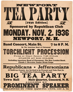 "NEWPORT TEA PARTY" LANDON COATTAIL POSTER FOR TORCHLIGHT PARADE IN NEW HAMPSHIRE.