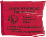 GROUP OF SCARCE COMMUNIST PARTY ITEMS INCLUDING SILK "LENIN MEMORIAL" FLAG.