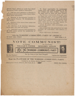 "ABOLISH LYNCHING" COMMUNIST PARTY FOSTER/GITLOW JUGATE FLIER AND "PROLETARIAN PARTY" CARD.