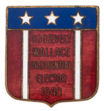 "ROOSEVELT WALLACE PRESIDENTIAL ELECTOR 1940" BEAUTIFUL ENAMEL LAPEL BADGE.