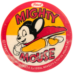 MIGHTY MOUSE RARE AND GRAPHIC BUTTON FROM A DOLL BY IDEAL C. 1950.