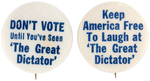 CHARLES CHAPLIN'S CLASSIC POLITICAL SATIRE FILM "THE GREAT DICTATOR" 1940 PROMO BUTTONS.