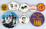 EIGHT 1950s-1960s ERA SCARCE BUTTONS W/HALEY, JAN/DEAN, HERMITS, VEE, RAIDERS.