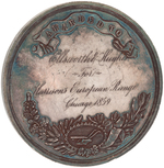 "STERLING"  LARGE 1859 U.S. AGRICULTURAL SOCIETY ENGRAVED AWARD MEDAL.