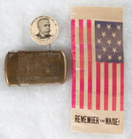 DEWEY AND BATTLESHIP MAINE BUTTON, RIBBON, MATCH SAFE.