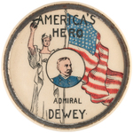 AMERICA'S HERO ADMIRAL DEWEY CELLULOID DEVICE TO TELL TIME AROUND THE WORLD.