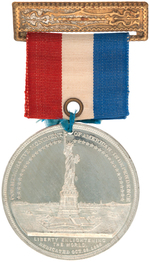 STATUE OF LIBERTY 1886 DEDICATION MEDAL ON RARELY SEEN HANGER/RIBBON.