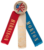 HARRISON/MORTON "VETERAN UNION LEAGUE" STUD BACK RIBBON BADGE.