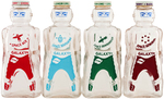 "GALAXY" SPACEMEN SOFT DRINK SYRUP BOTTLES WITH SHIPPING CARTON.