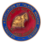 CHAMP CLARK "NATIONAL ASSOCIATION OF TALKING MACHINE JOBBERS" BEAUTIFUL ENAMEL TOKEN.