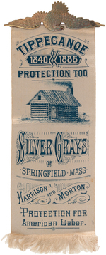 OUTSTANDING "SILVER GRAYS OF SPRINGFIELD MASS HARRISON AND MORTON" 1888 CAMPAIGN RIBBON.