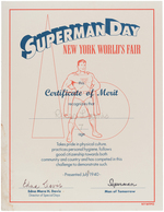 "SUPERMAN DAY" 1940 NEW YORK WORLD'S FAIR CERTIFICATE OF MERIT.