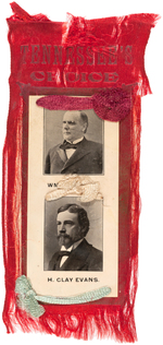 RARE "TENNESSEE'S CHOICE" McKINLEY AND "H. CLAY EVANS" JUGATE HOPEFUL RIBBON.