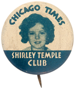 SHIRLEY TEMPLE CLUB CHICAGO TIMES MEMBER BUTTON FROM HAKE CPB 1896-1986 BOOK COLOR PLATE SPECIMEN.