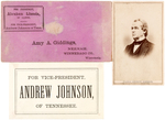 ANDREW JOHNSON CDV, ELECTOR CARD AND 1864 LINCOLN/JOHNSON CAMPAIGN LETTER COVER.