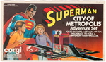 CORGI "SUPERMAN - CITY OF METROPOLIS" FACTORY-SEALED PLAYSET & CARDED VEHICLE TRIO.