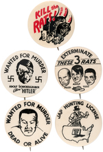 THE FIVE MOST ICONIC ANTI-AXIS CARTOON BUTTONS ISSUED DURING WORLD WAR II.