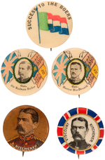 "SUCCESS TO THE BOERS" PLUS FOUR BRITISH MILITARY LEADER BUTTONS C. 1899.