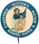 HUTTON'S HAMS & BACON "ALWAY ON TOP" BUTTON HAKE CPB 1896-1986 BOOK COLOR PAGE SPECIMEN.