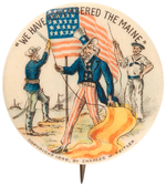 UNCLE SAM "WE HAVE REMEMBERED THE MAINE" BUTTON HAKE BOOK CPB COLOR PAGE SPECIMEN.