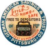 "A LITTLE HOME SAFE" RARE BANK PROMO BUTTON HAKE BOOK CPB 1896-1986 COLOR PAGE SPECIMEN.