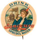 SANGCURA SPRUDEL WATER RARE ADVERTISING BUTTON HAKE BOOK CPB COLOR PAGE SPECIMEN.