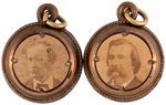 CLEVELAND/HENDRICKS AND BLAINE/LOGAN PAIR OF TWO SIDED HANGING 1884 PORTRAIT BADGES.