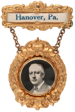 SUPERB "HANOVER, PA" AL SMITH HANGING PORTRAIT BADGE.