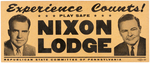 NIXON/LODGE 1960 JUGATE POSTER ISSUED BY "REPUBLICAN STATE COMMITTEE PENNSYLVANIA."