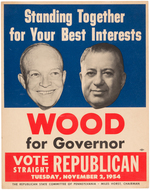 IKE AND "WOOD FOR GOVERNOR" RARE COATTAIL POSTER FROM 1954 PENNSYLVANIA MID-TERM ELECTION.